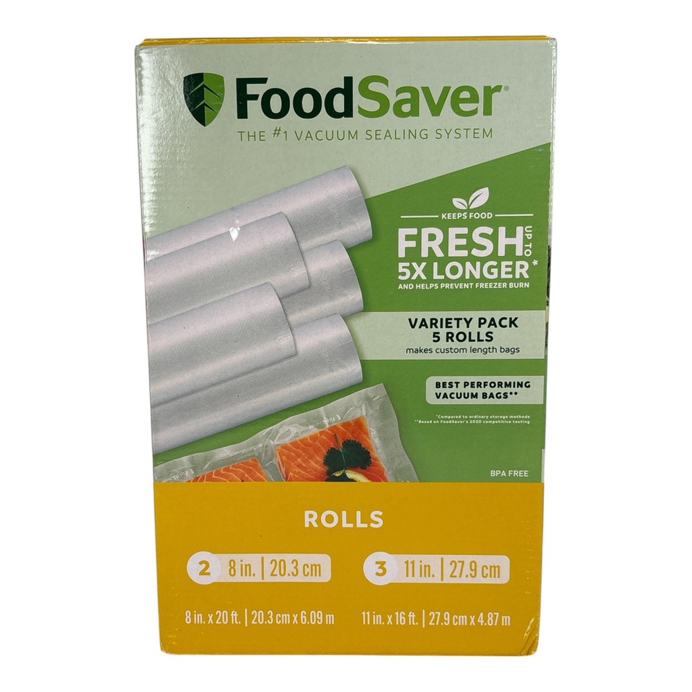 FoodSaver Five Vacuum Seal Rolls Three 11" x 16' & Two 8" x 20' Sealed New